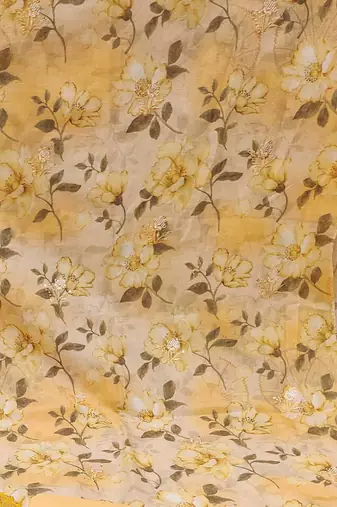 yellow cotton embroidered dress material