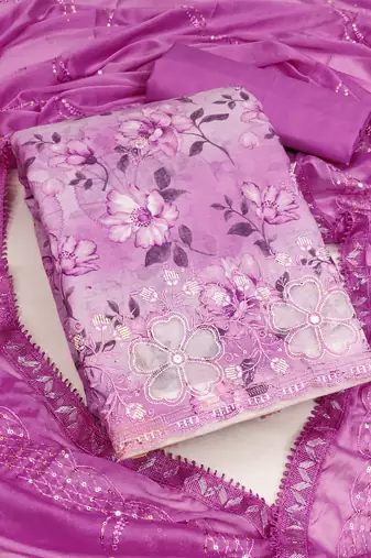 lavender cotton embroidered dress material