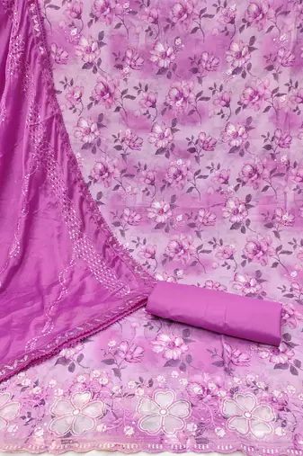 lavender cotton embroidered dress material