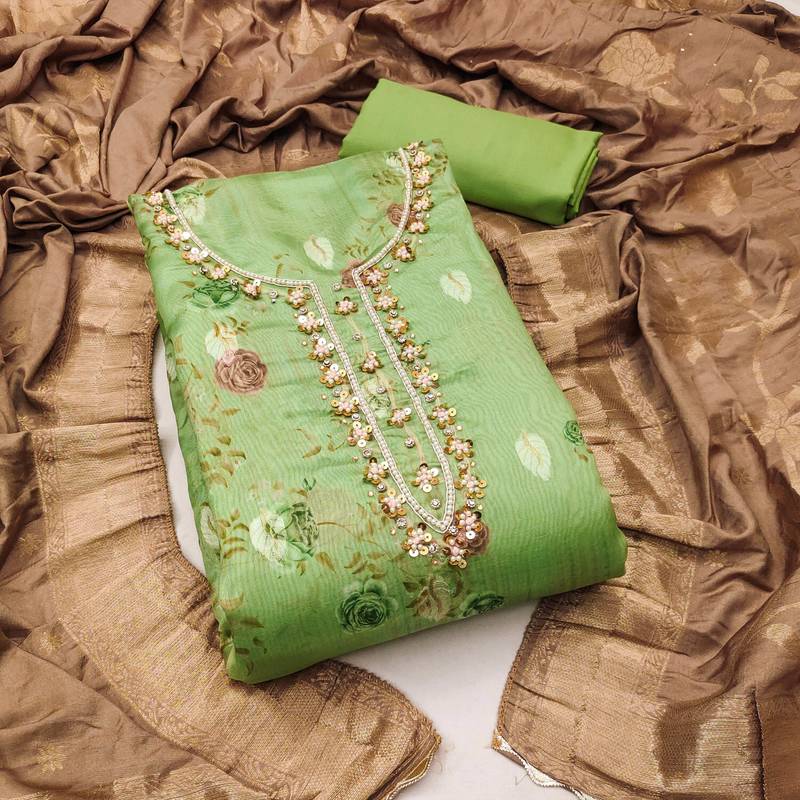 green organza woven dress material