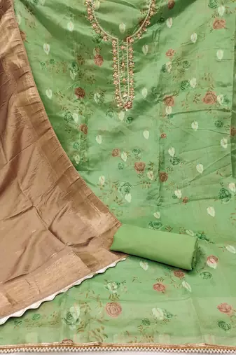 green organza woven dress material