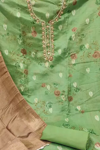 green organza woven dress material