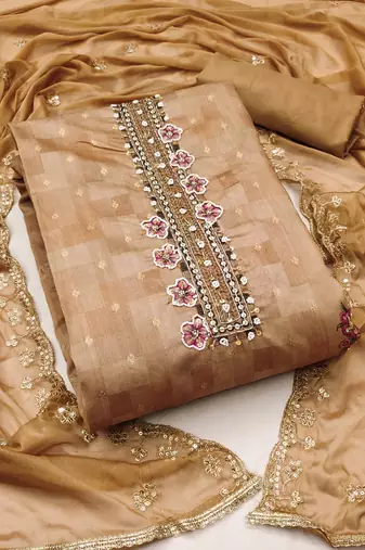 beige cotton woven dress material