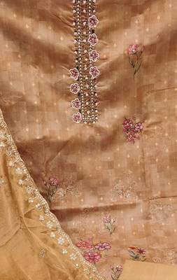 beige cotton woven dress material 4