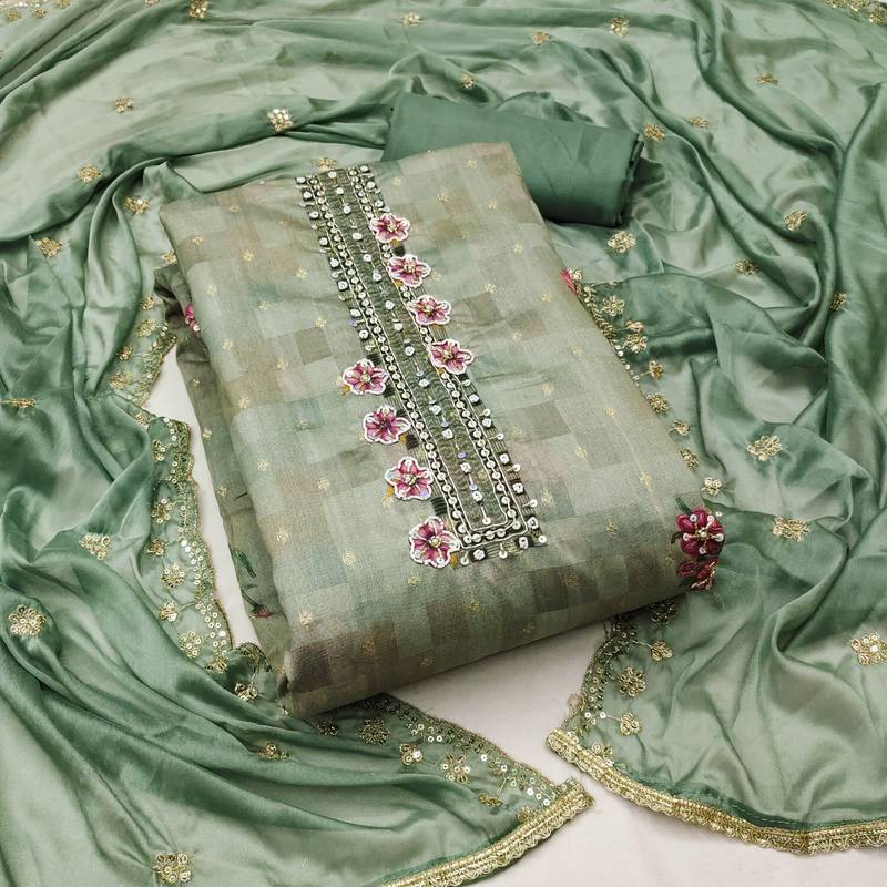 sea green cotton woven dress material