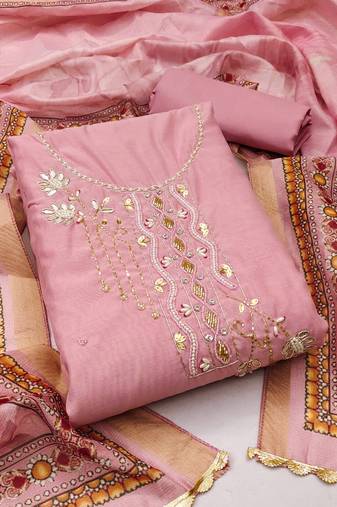 pink cotton embroidered dress material