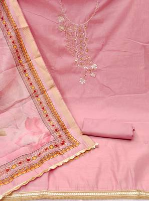 pink cotton embroidered dress material 2