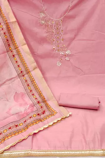 pink cotton embroidered dress material