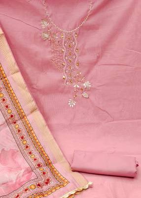 pink cotton embroidered dress material 4