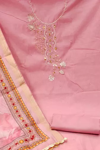 pink cotton embroidered dress material