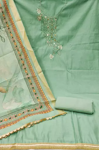 sea green cotton embroidered dress material