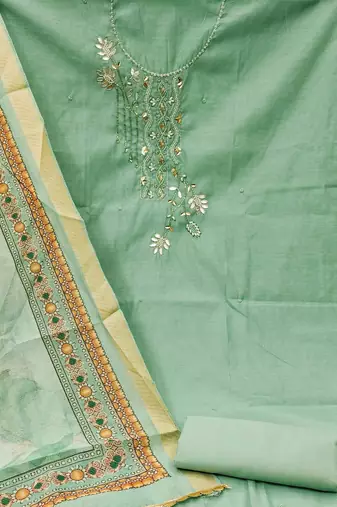sea green cotton embroidered dress material