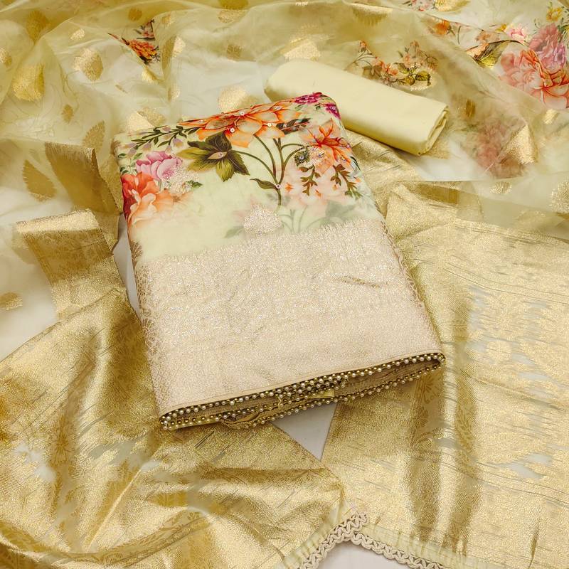 beige organza woven dress material