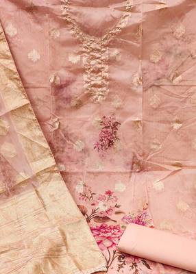 peach organza woven dress material 4