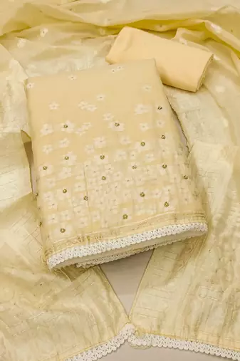 beige cotton woven dress material