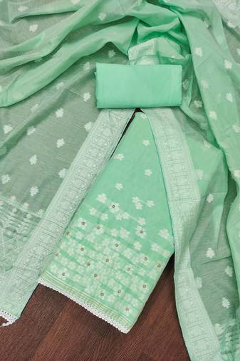 green cotton woven dress material