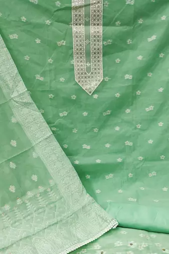 green cotton woven dress material