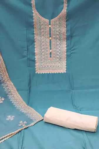sea green silk blend embroidered dress material