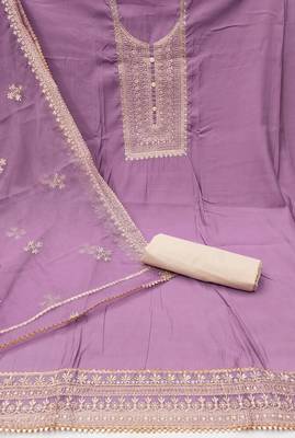 purple silk blend embroidered dress material 2