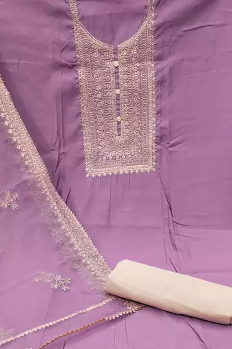 purple silk blend embroidered dress material
