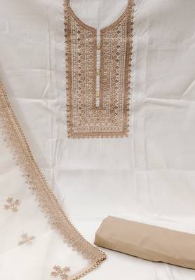 white silk blend embroidered dress material 4