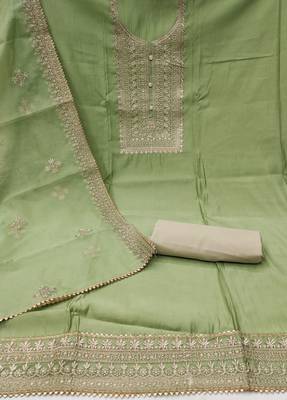 light green silk blend embroidered dress material 2
