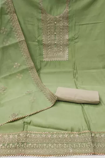 light green silk blend embroidered dress material