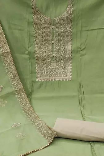 light green silk blend embroidered dress material