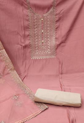 peach silk blend embroidered dress material 4