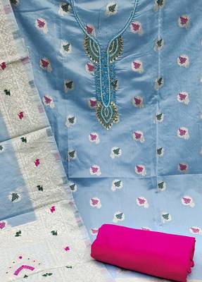 sea green banarasi cotton woven dress material 4