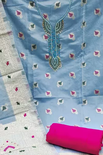 sea green banarasi cotton woven dress material
