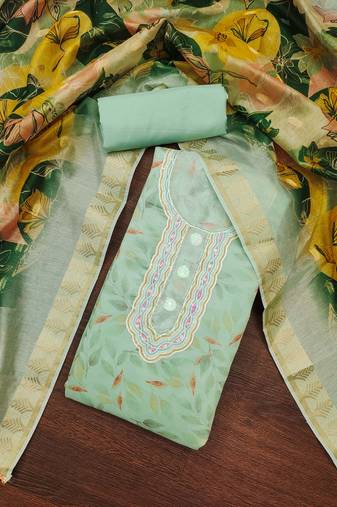 sea green cotton hand embroidery dress material