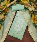 sea green cotton hand embroidery dress material