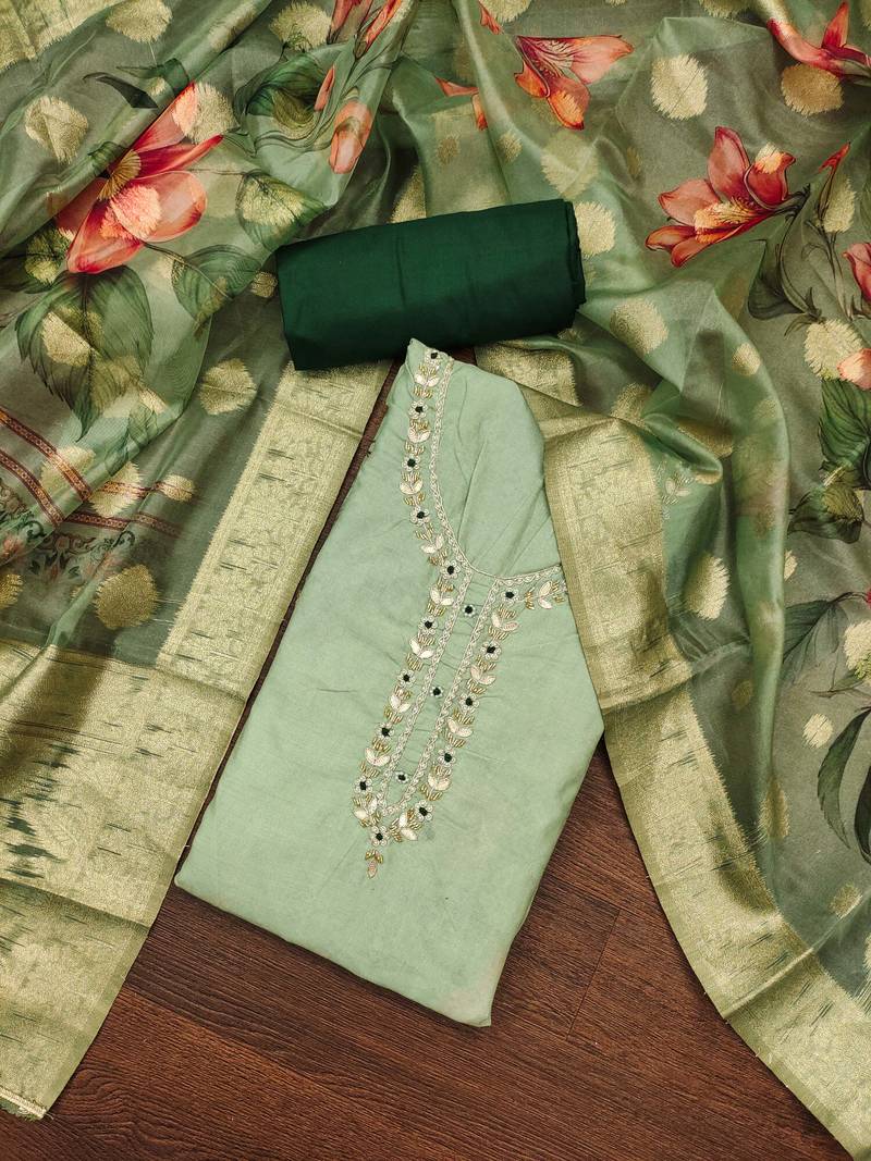 light green cotton digital print dress material