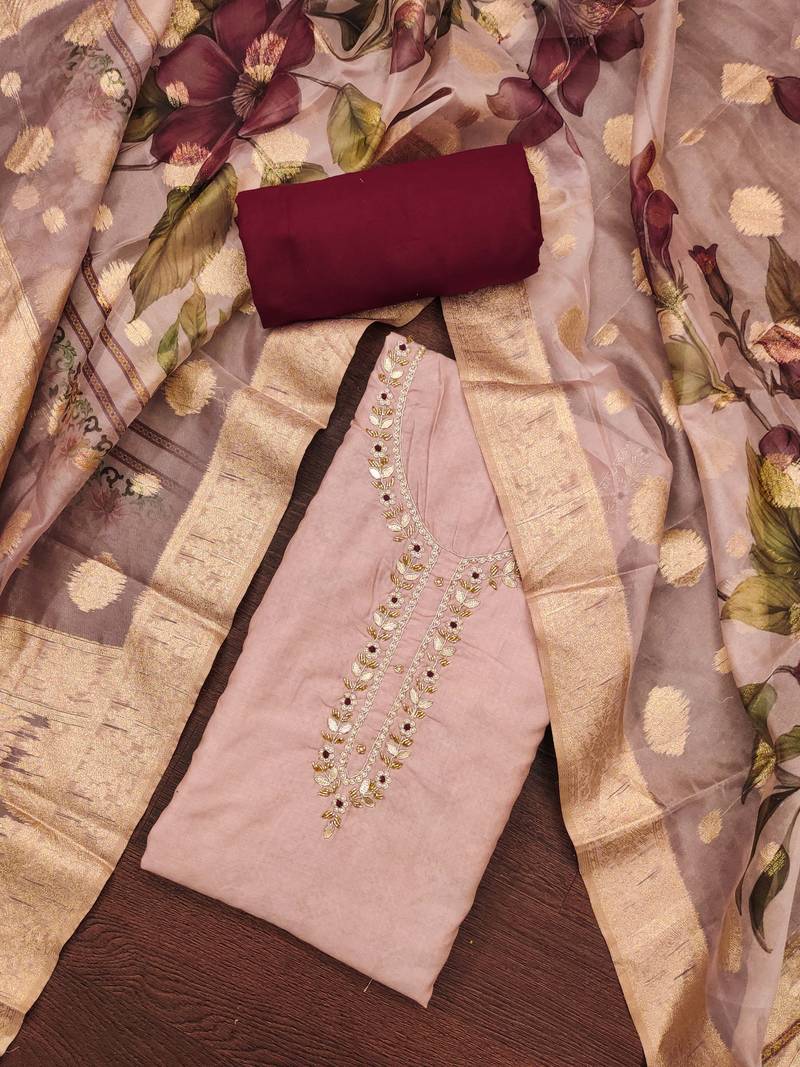 peach cotton digital print dress material