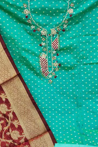 green cotton woven dress material