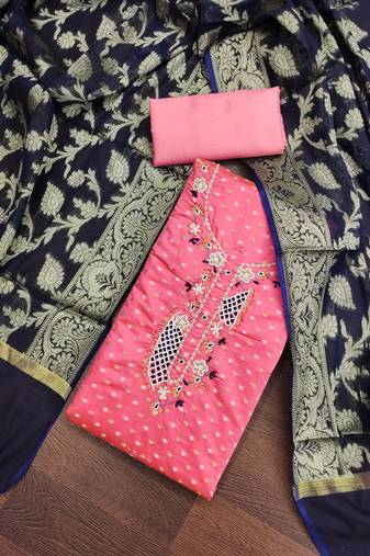 pink cotton woven dress material