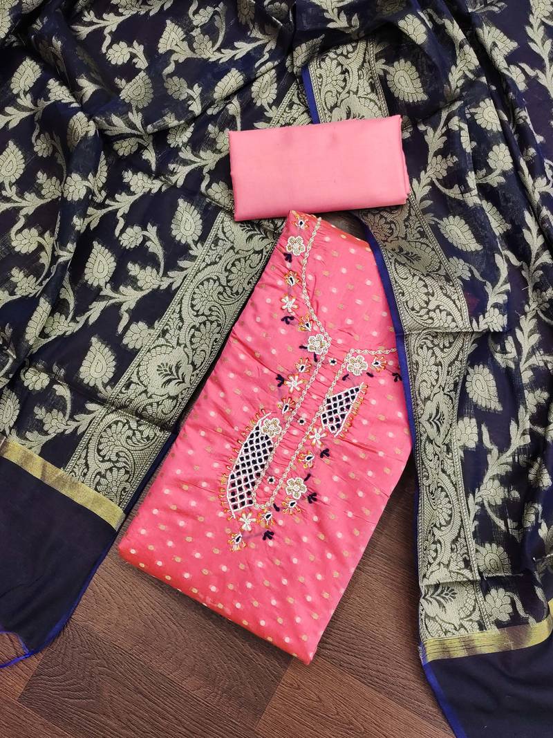 pink cotton woven dress material