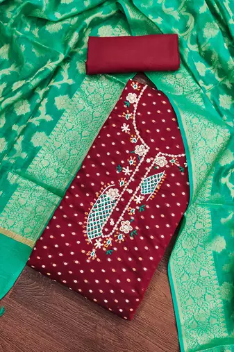maroon cotton woven dress material