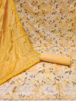 yellow cotton embroidered dress material 2