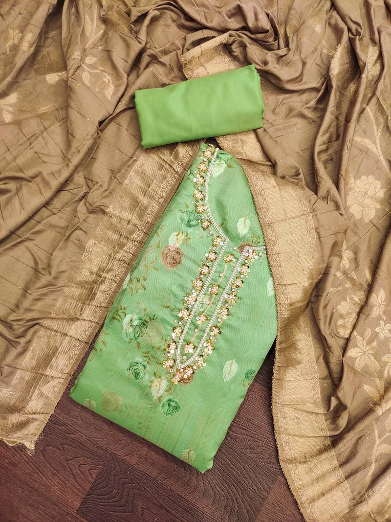 green organza woven dress material