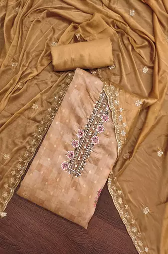 beige cotton woven dress material