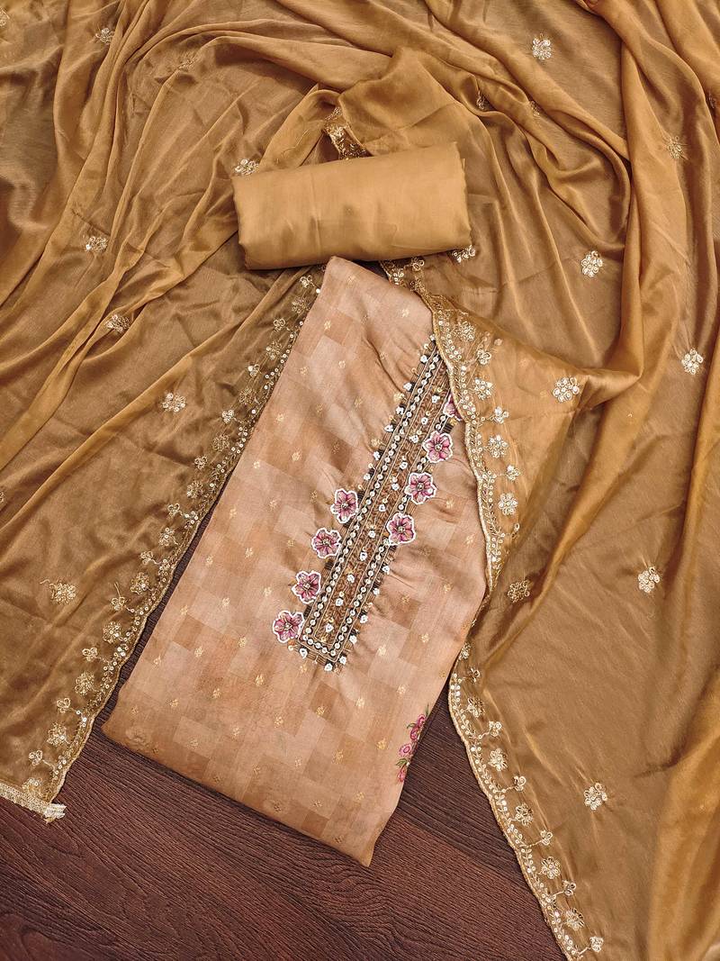 beige cotton woven dress material