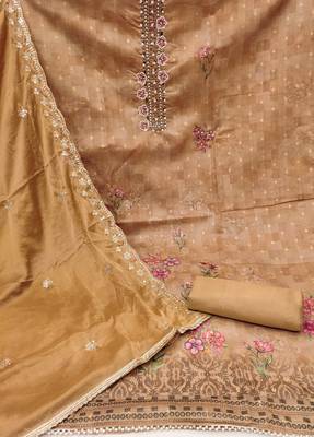 beige cotton woven dress material 2