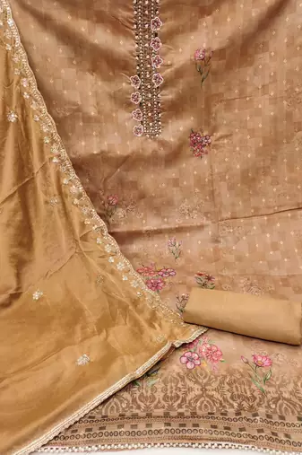 beige cotton woven dress material