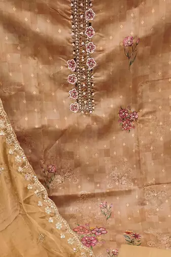 beige cotton woven dress material