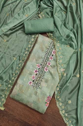 sea green cotton woven dress material