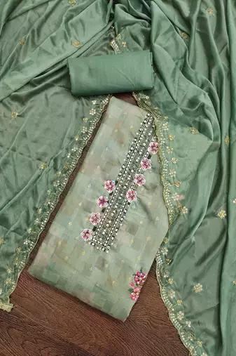 sea green cotton woven dress material