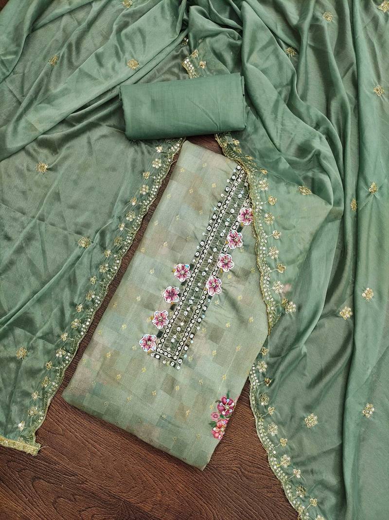 sea green cotton woven dress material