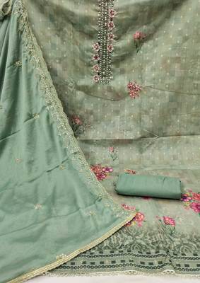 sea green cotton woven dress material 2